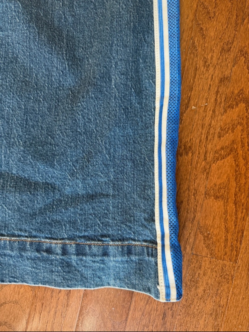 Anthropologie Blue Denim Wide-Leg Jeans with White and Blue Side Stripes - Picture 4 of 13
